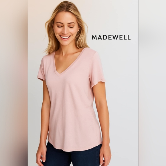 Madewell Tops - Madewell Pink V-Neck Relaxed Tee Summer Casual Cotton Short Sleeve Size M